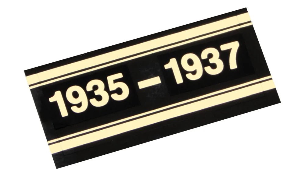 Black and gold embossed label displaying the year 1935-1937 in gold text for album spine labeling/organizing on a white background