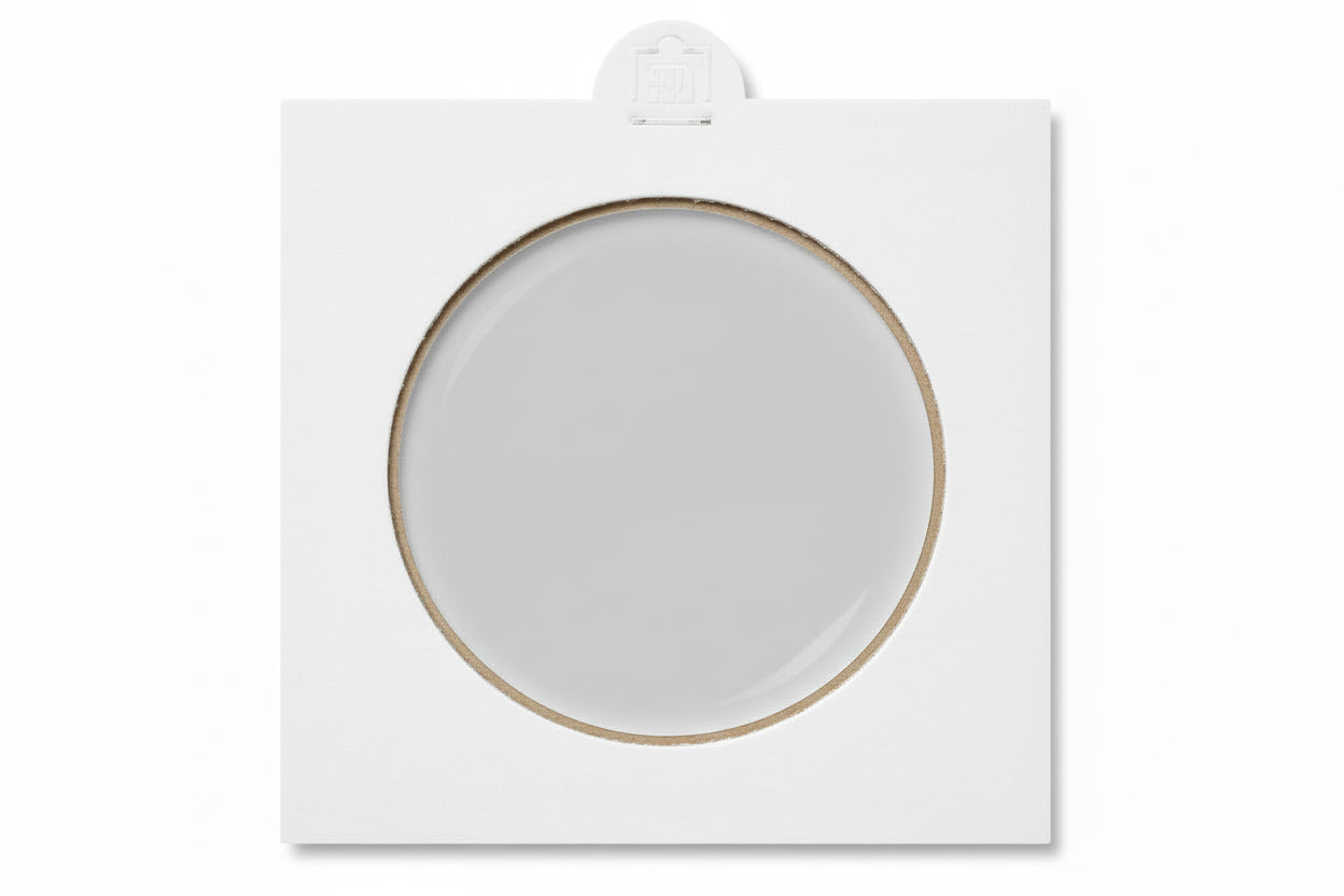 White 2x2 cardboard coin flip on white background.