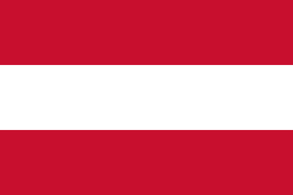 Austria Flag: rectangle split into three parts - bottom and top is red, and the middle band is white