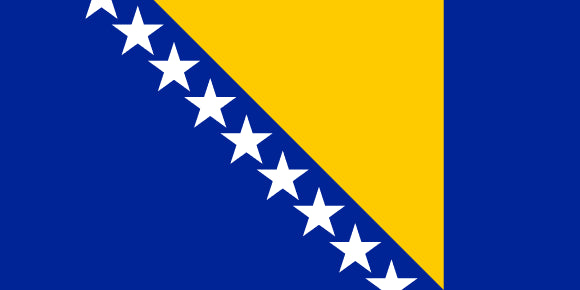 Bosnia & Her. Flag: white stars on a blue background with a yellow triangle