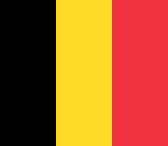 Belgian flag: Three vertical stripes of black, yellow, and red on a solid background
