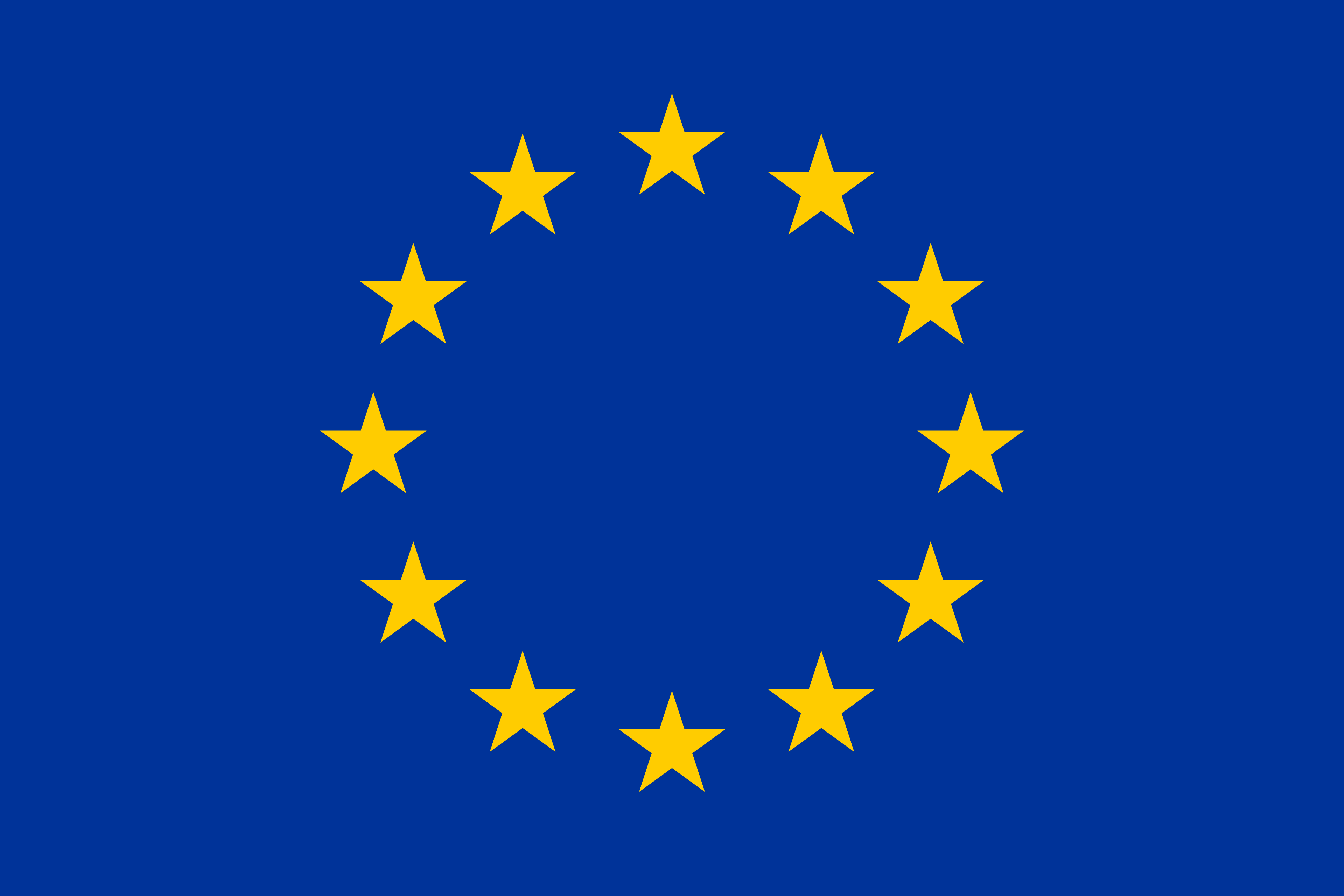 Flag of the European Union with yellow stars forming a circle on a blue background