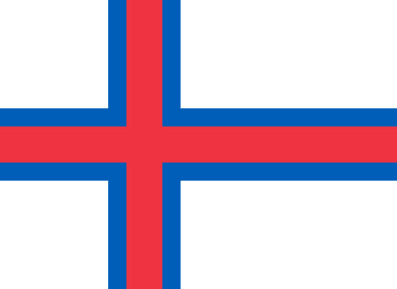 Flag of the Faroe Islands with a blue & red cross on a white background