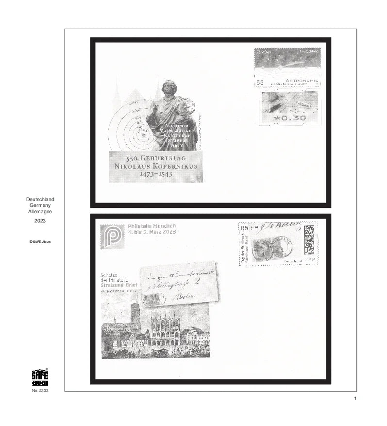 Illustration of black and white covers from the Germany 2023 annual supplement, displayed on a white background.