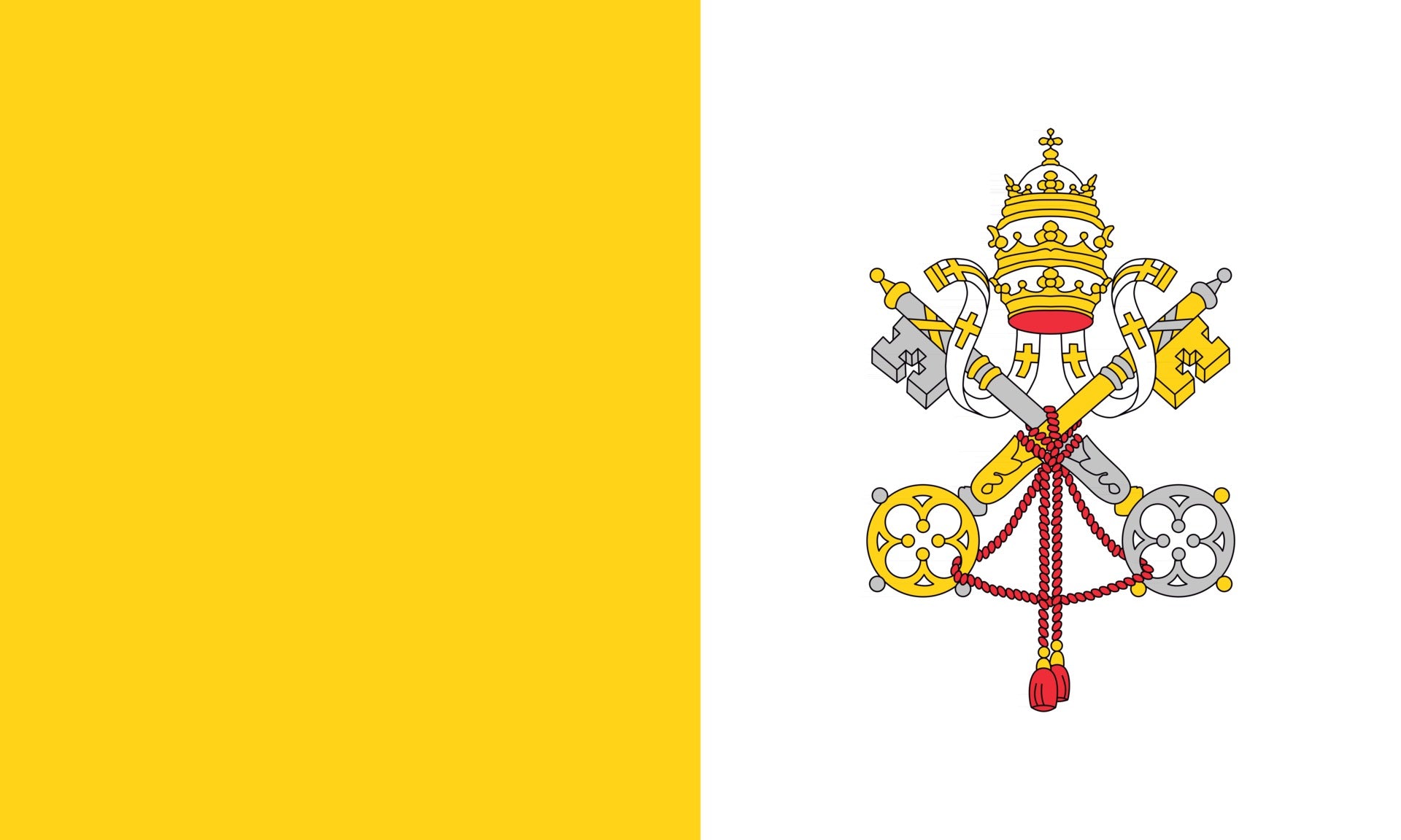 Flag of the Vatican City with a yellow and white background and a coat of arms