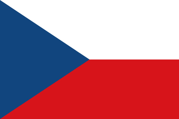 Czechia Flag: blue triangle & white, and red blocks filling up the reminder of the flag.