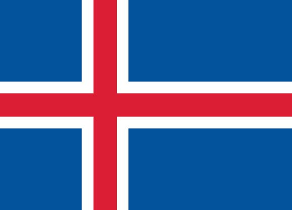 Flag of Iceland with a red cross on a blue background