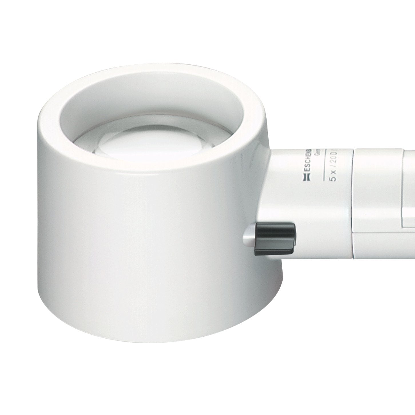 Head of eschenbach brand magnifying glass with white frame and black accents on a white background