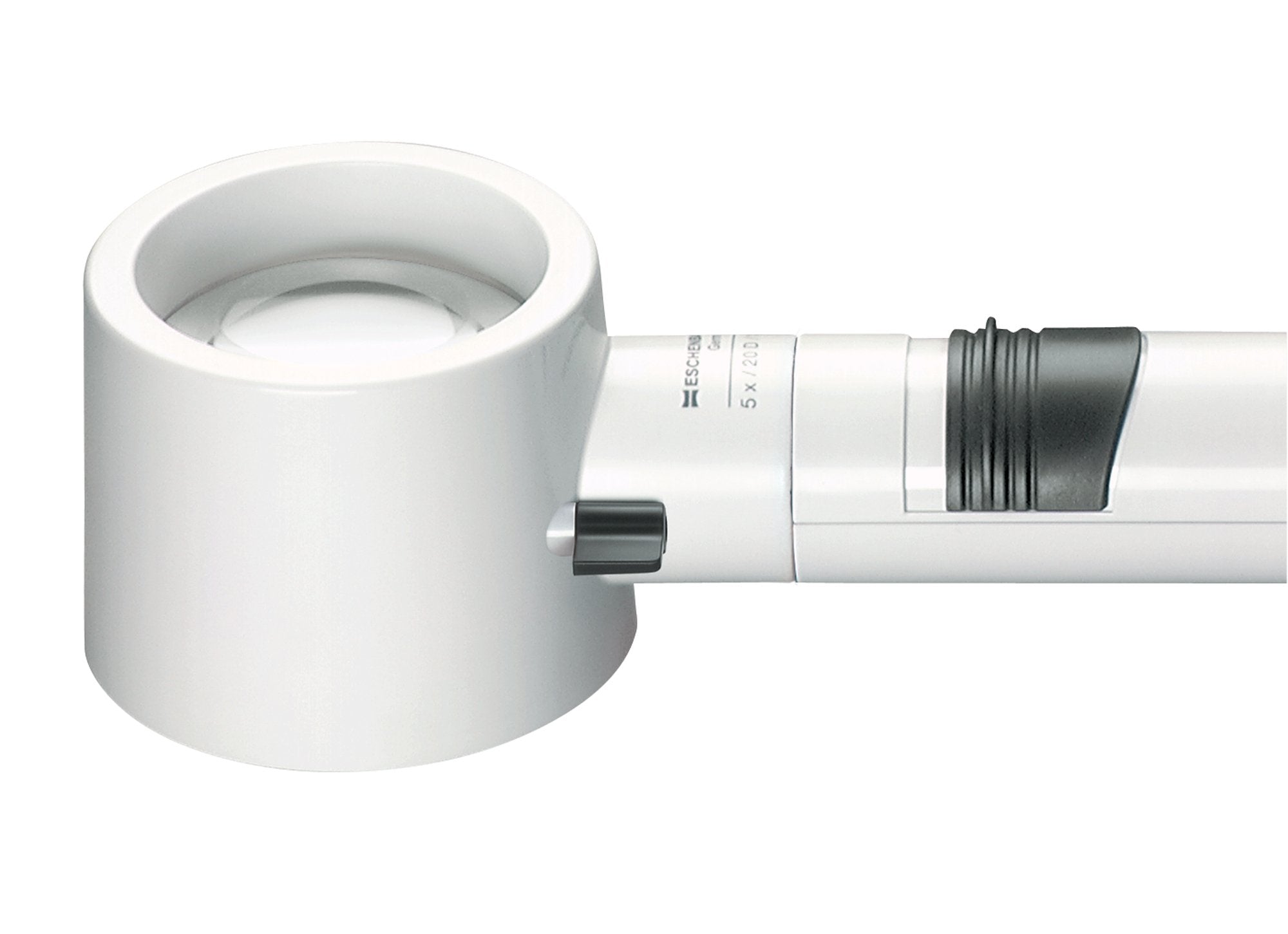 Head of eschenbach brand magnifying glass with white frame and black accents on a white background