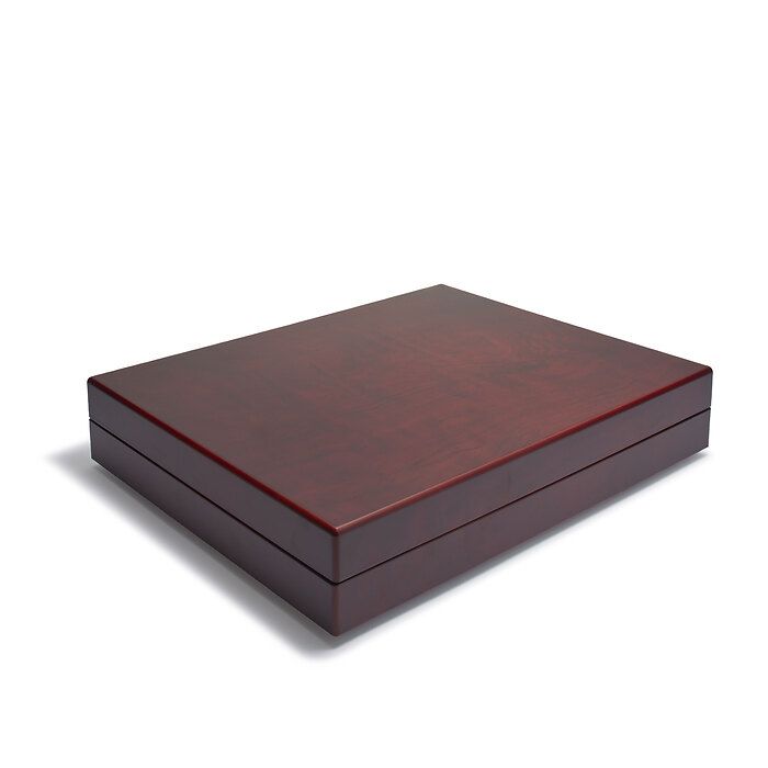Wooden box with a glossy finish on a white background