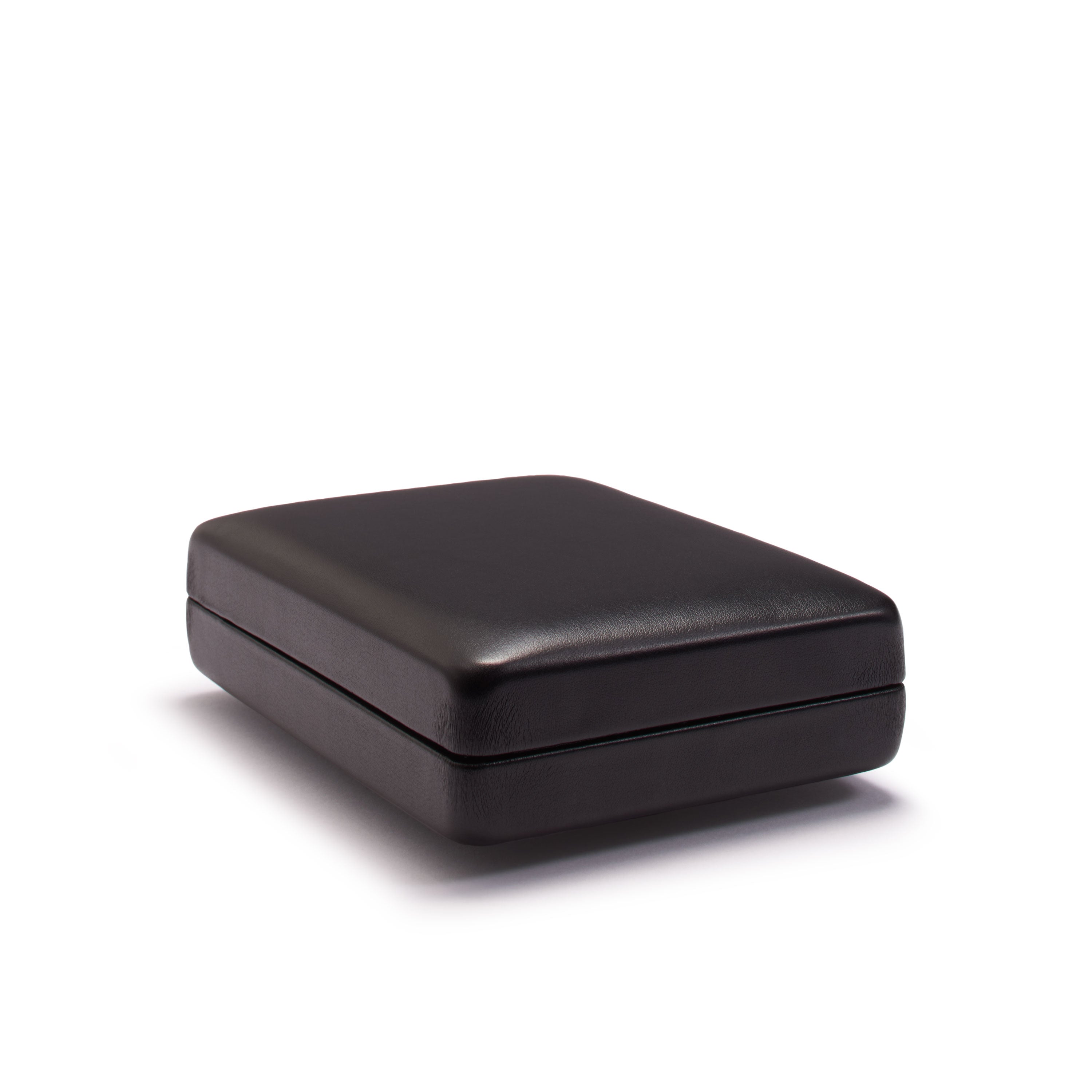 Closed black coin box on a white background