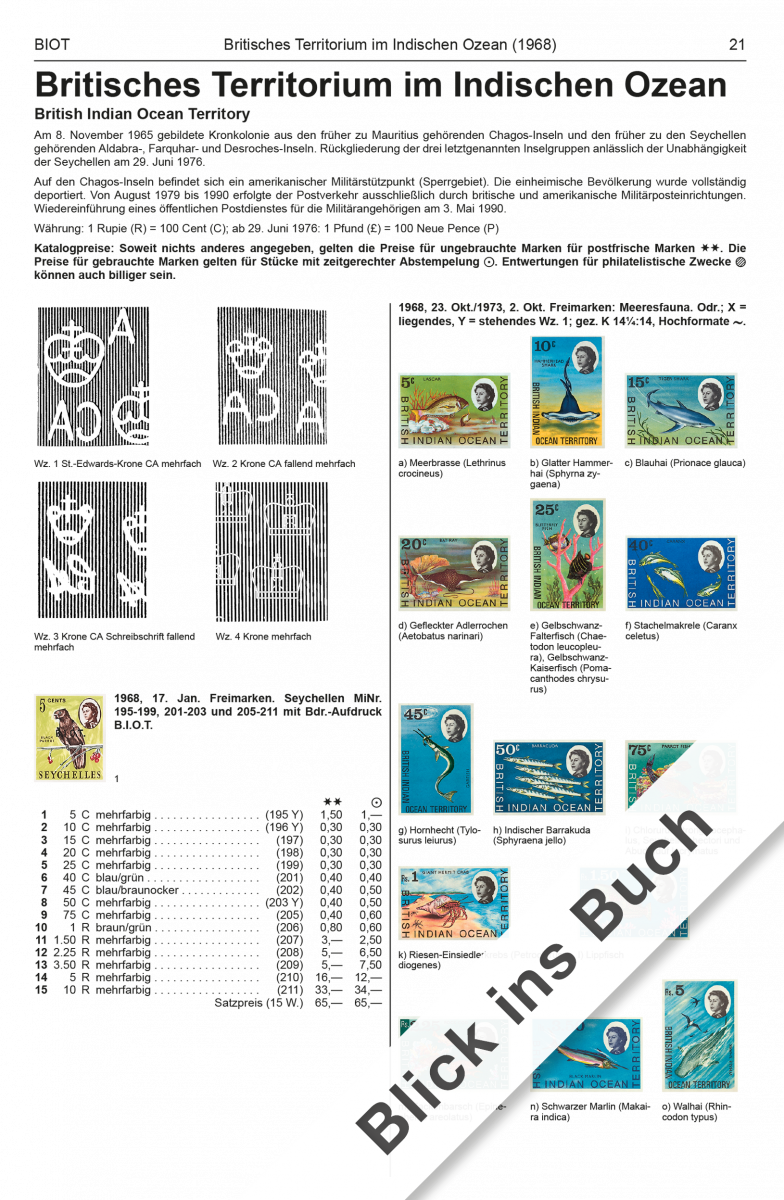 Page from a Michel stamp catalog featuring stamps of British Indian Ocean Territory with text and numbers.