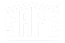 Logo that says SAFE in white on a transparent background