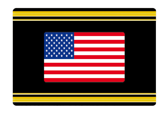 American flag on a black label with gold stripes for album spine labeling/organizing on a white background