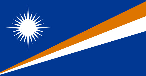 Marshall Islands Flag: a blue field, white star, and white & orange diagnal band