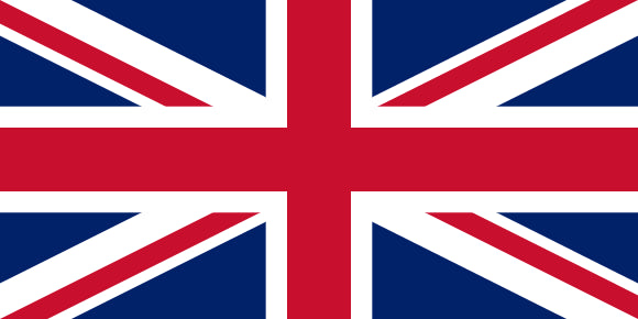 Flag of the United Kingdom with its characteristic red, white, and blue colors.