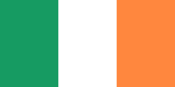 Ireland Flag with green, white, and orange vertical stripes