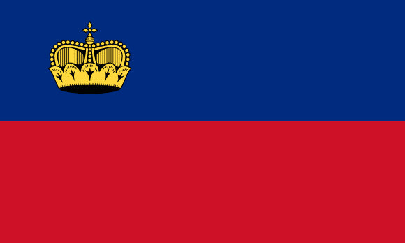Liechtenstein Flag: a coat of arms on a red & blue background