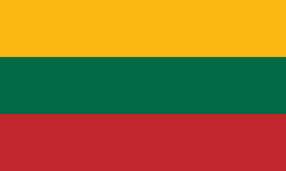Lithuania Flag: yellow, green, and red horizontal stripes