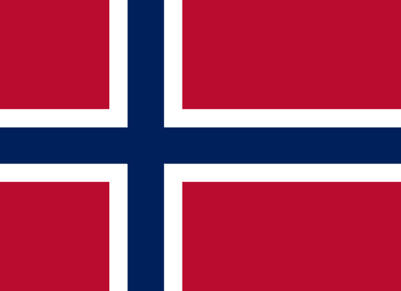 Flag of Norway with blue and white cross on a red background