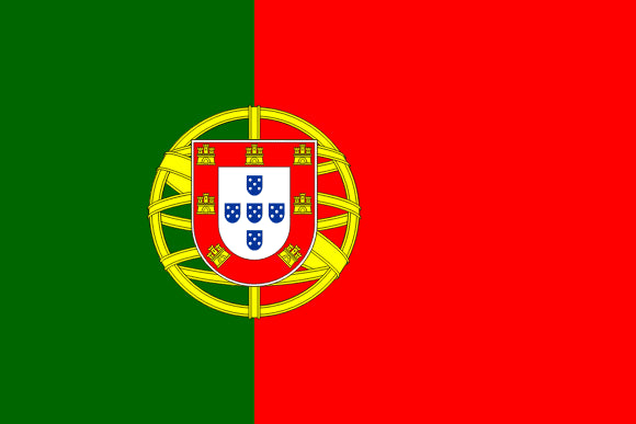Flag of Portugal spllit between green and red and a central coat of arms.