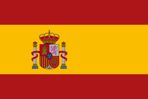Flag of Spain with a red and yellow horizontal design featuring a coat of arms.