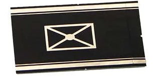 Black label with a symbol for a postal cover in gold on a white background