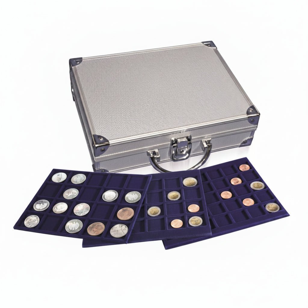Nova coin carrying cases protect collections on the go with lockable aluminum cases and interchangeable trays.