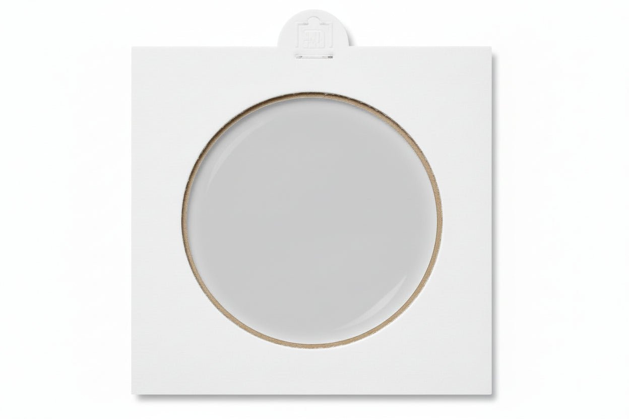 White 2x2 cardboard coin flip on white background.