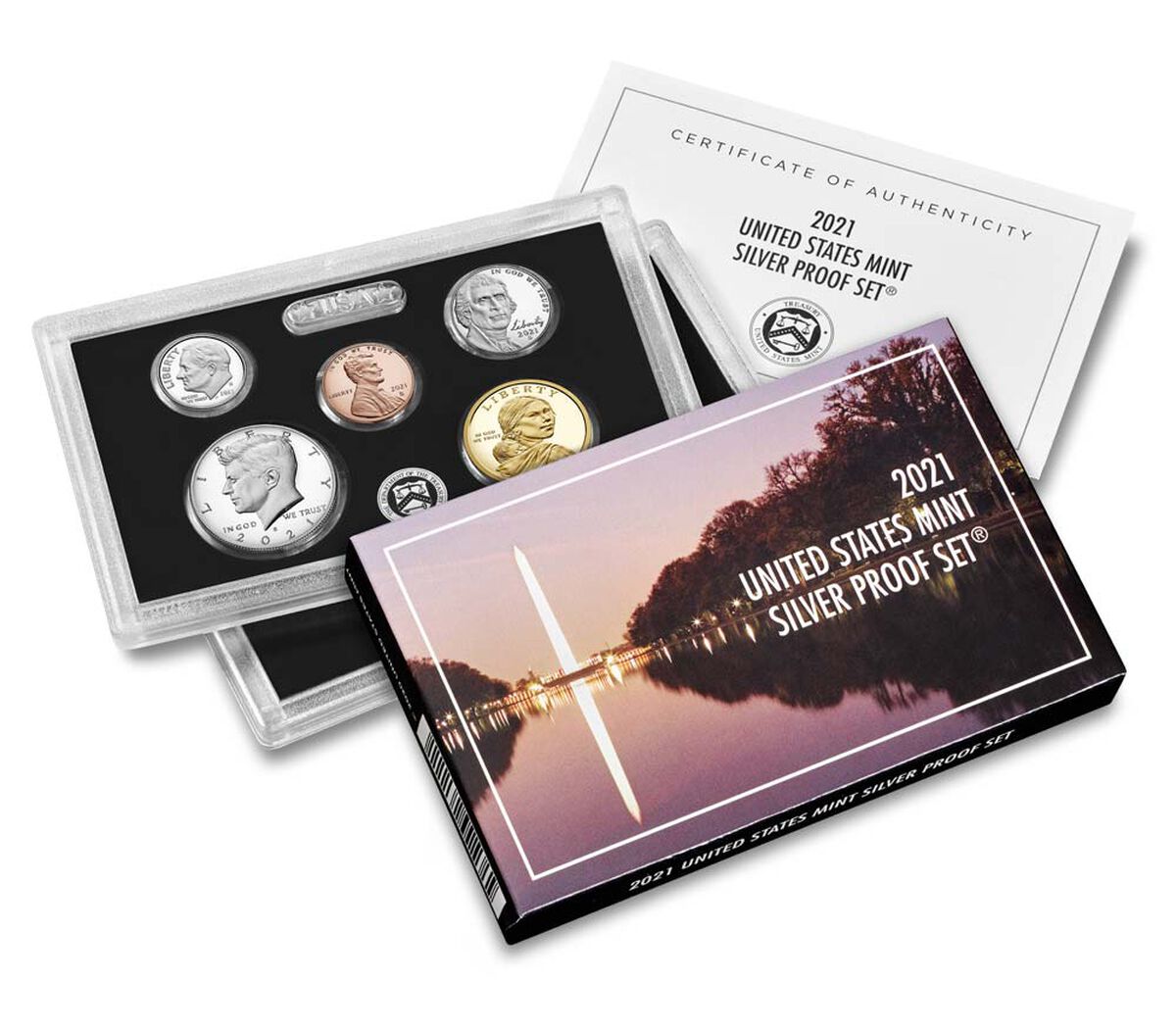 2021 United States Mint Silver Proof Set with packaging on a white background