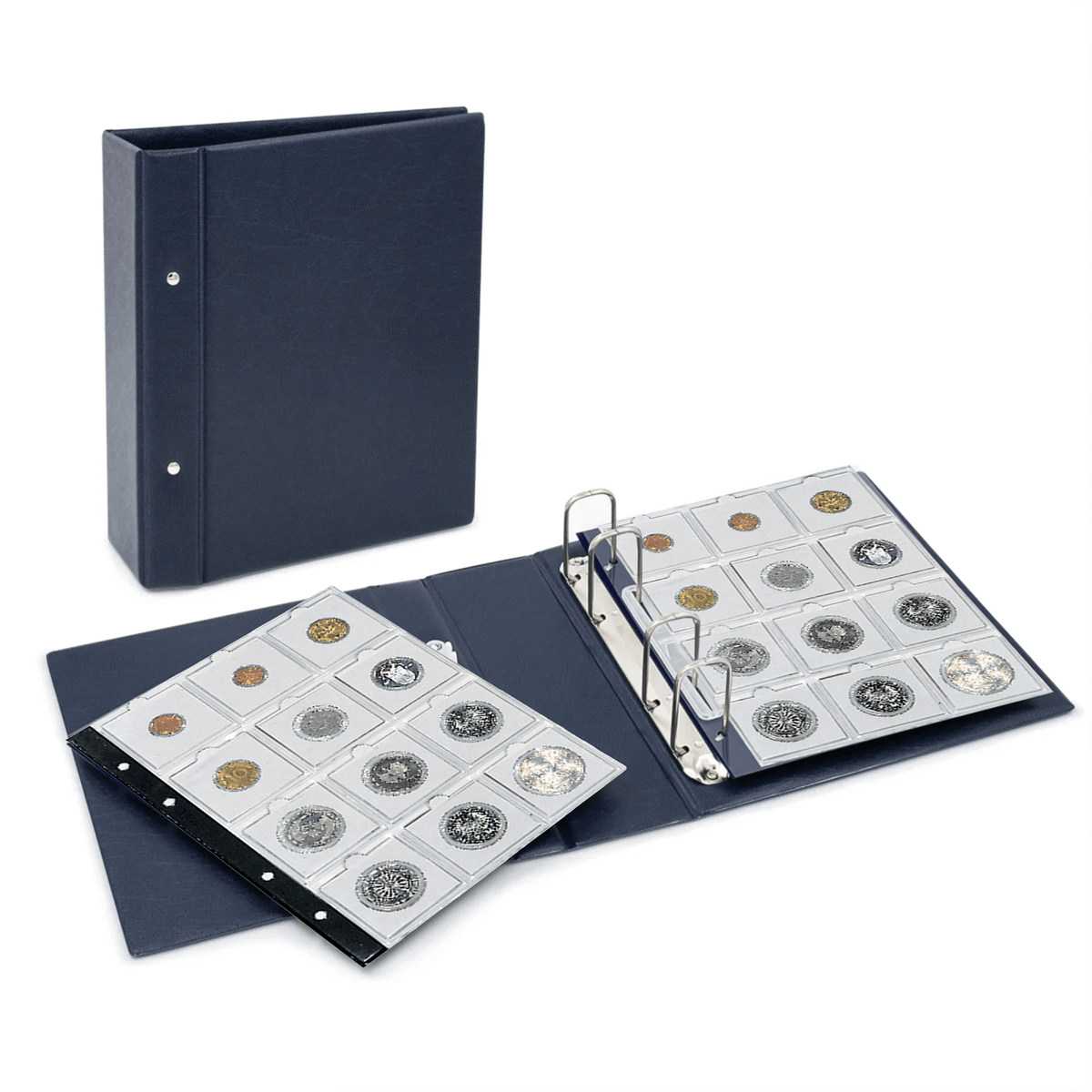 2x2 coin flip collection in a blue album with open pages displaying coins.