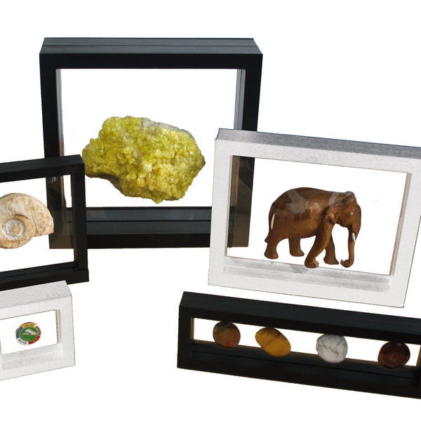 Eco-Fused Lot de 3 cadres flottants transparents 3D pour objets de collection, souvenirs, décorations - Supports pour pièces de monnaie, bijoux, médailles, pierres précieuses (noir