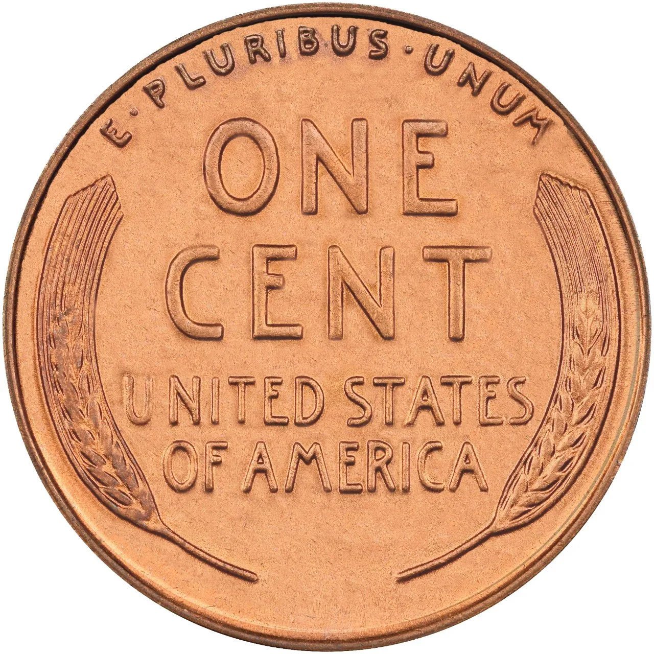 Copper penny with 'ONE CENT UNITED STATES OF AMERICA' text on a white background