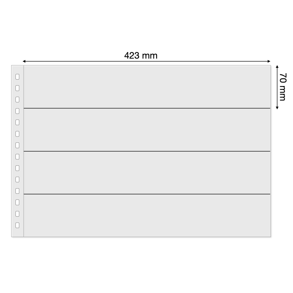Light grey illustration representing the transparent album page layout with pocket dimensions on a white background