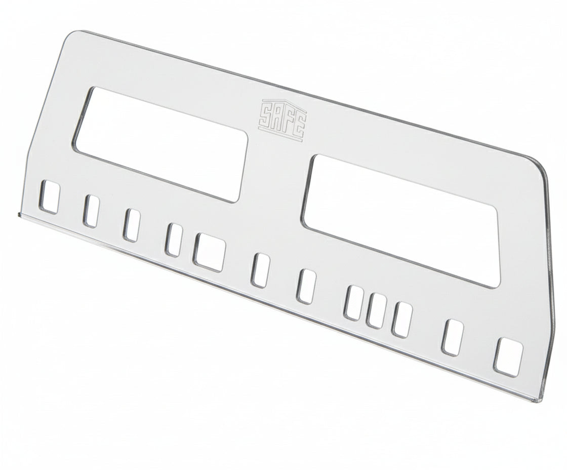 One clear heavy duty album sheet lifter with various ring spacing and album format on a white background 