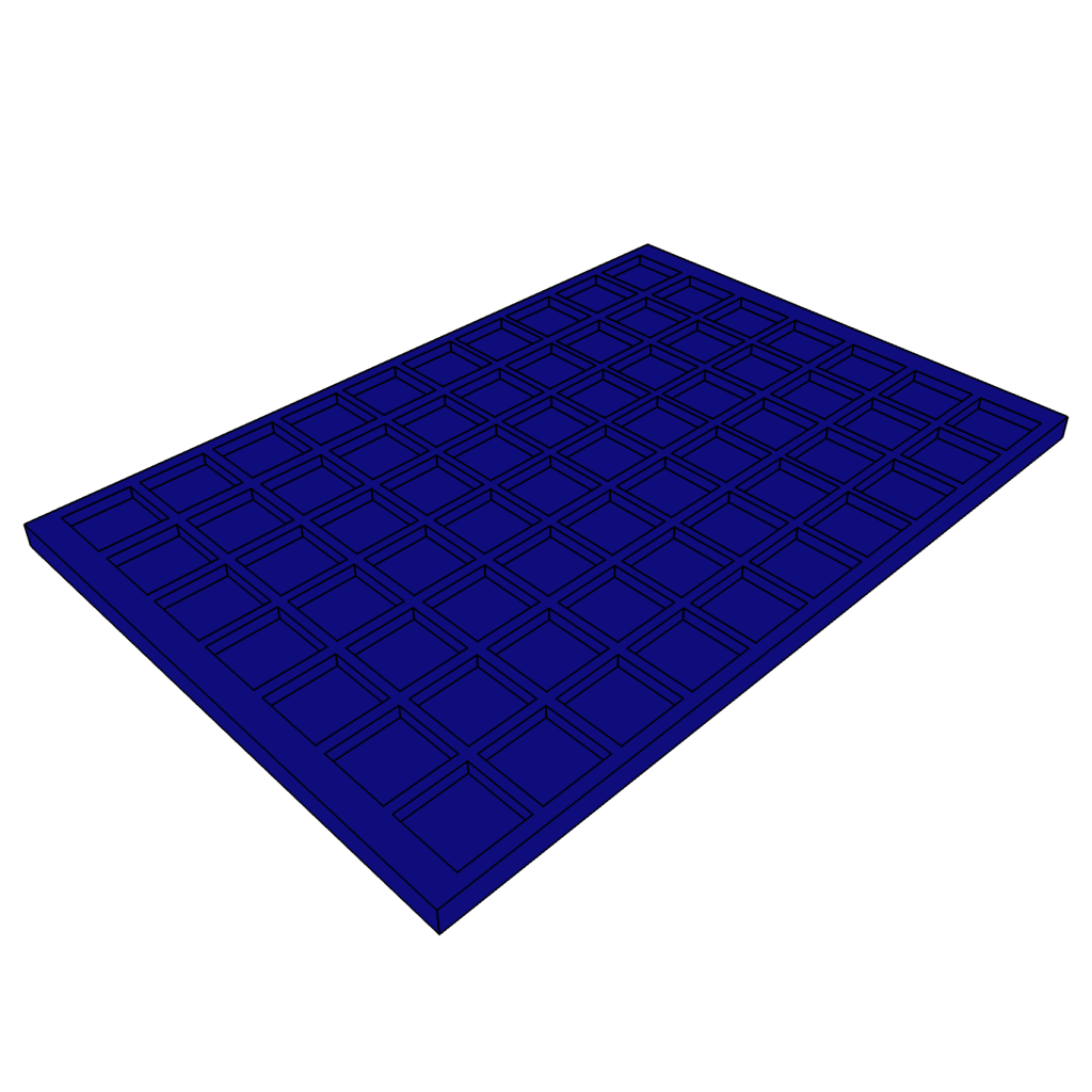 Blue 3D model of the coin tray on a white background