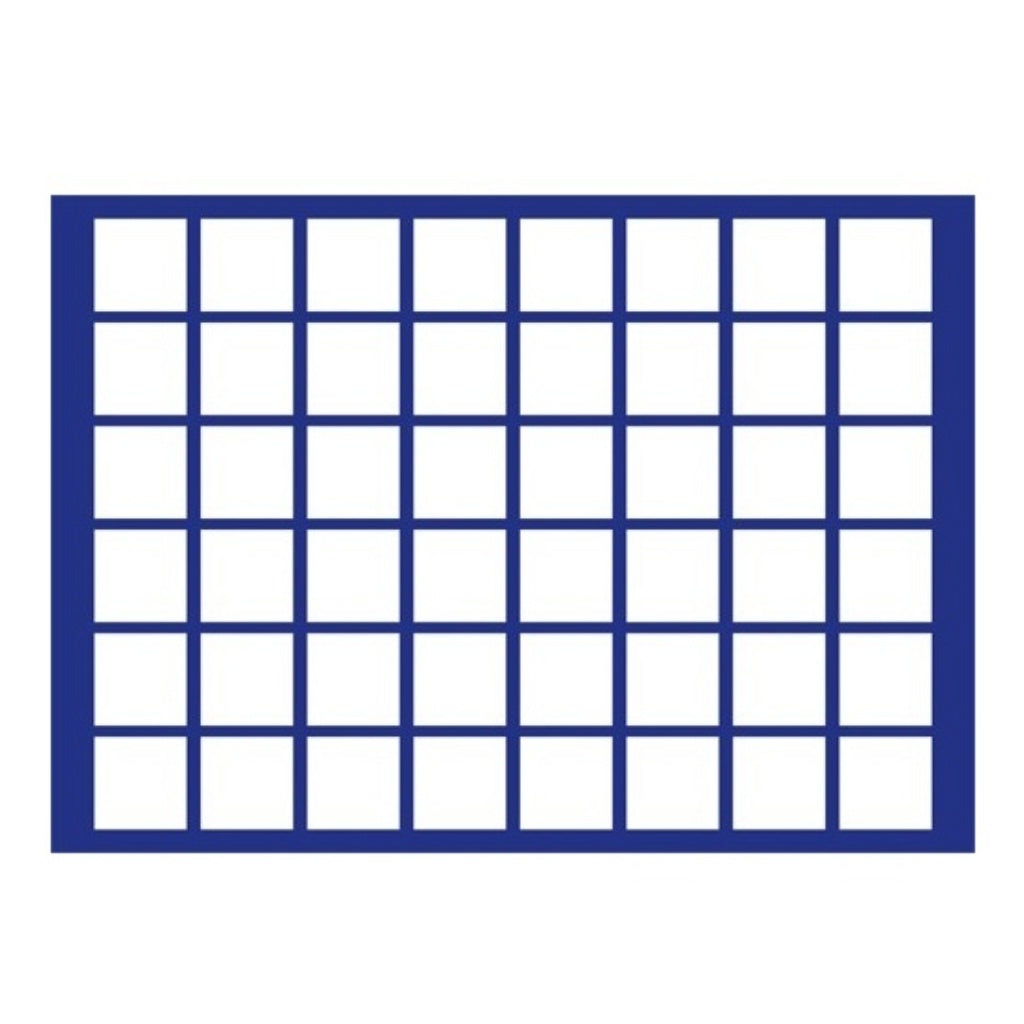 Blue grid pattern illustrated representing the coin tray layout on a white background