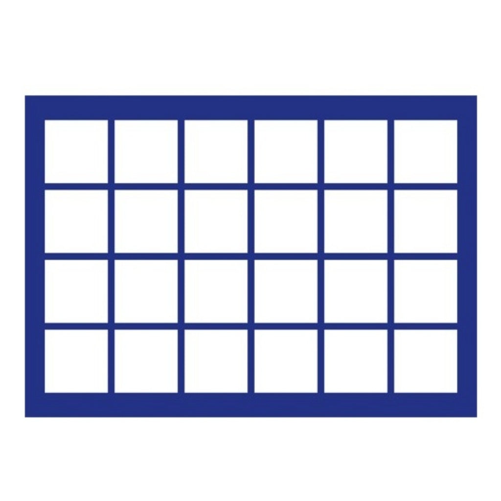 Blue grid pattern illustrated representing the coin tray layout on a white background