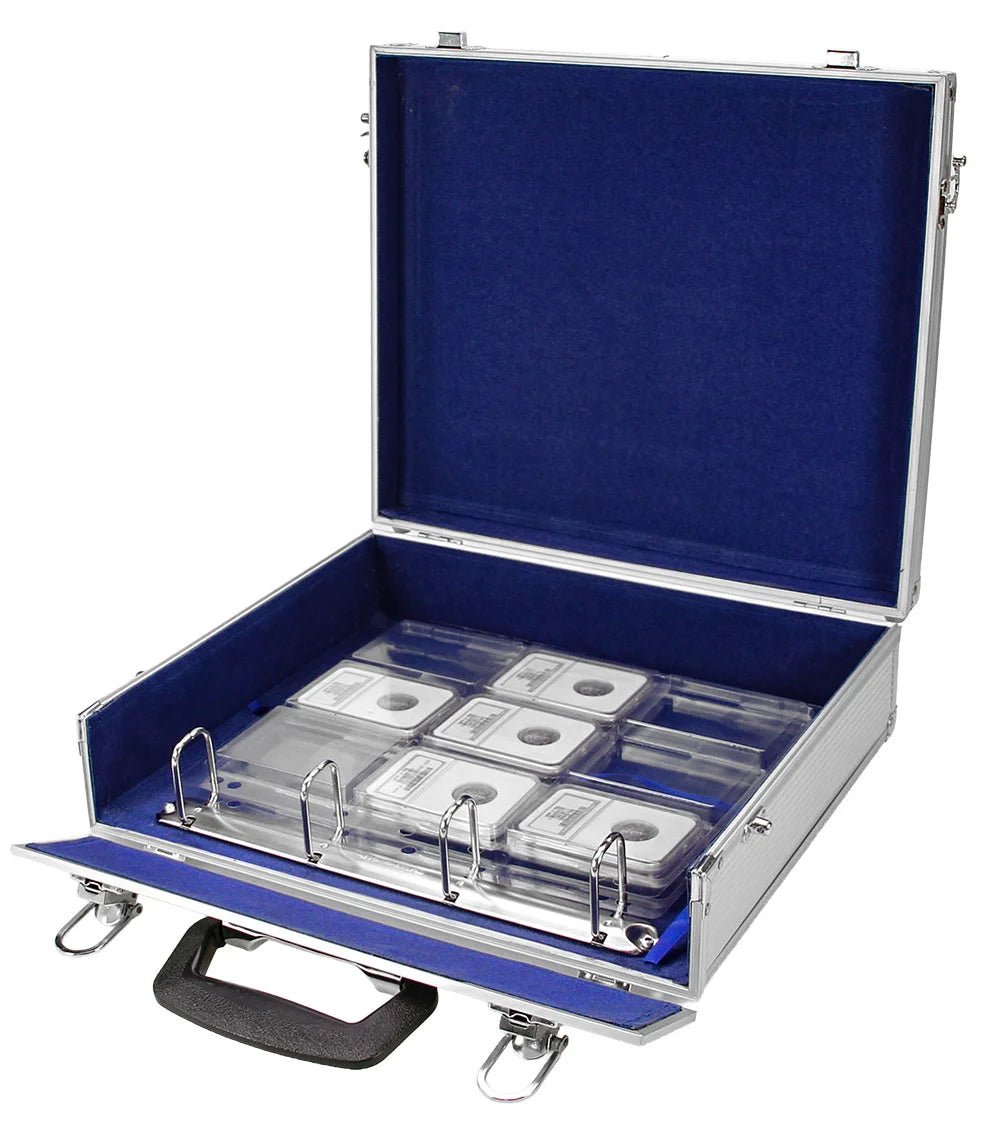 SAFE Collecto Briefcase Edition graded coin slab album in an aluminum case