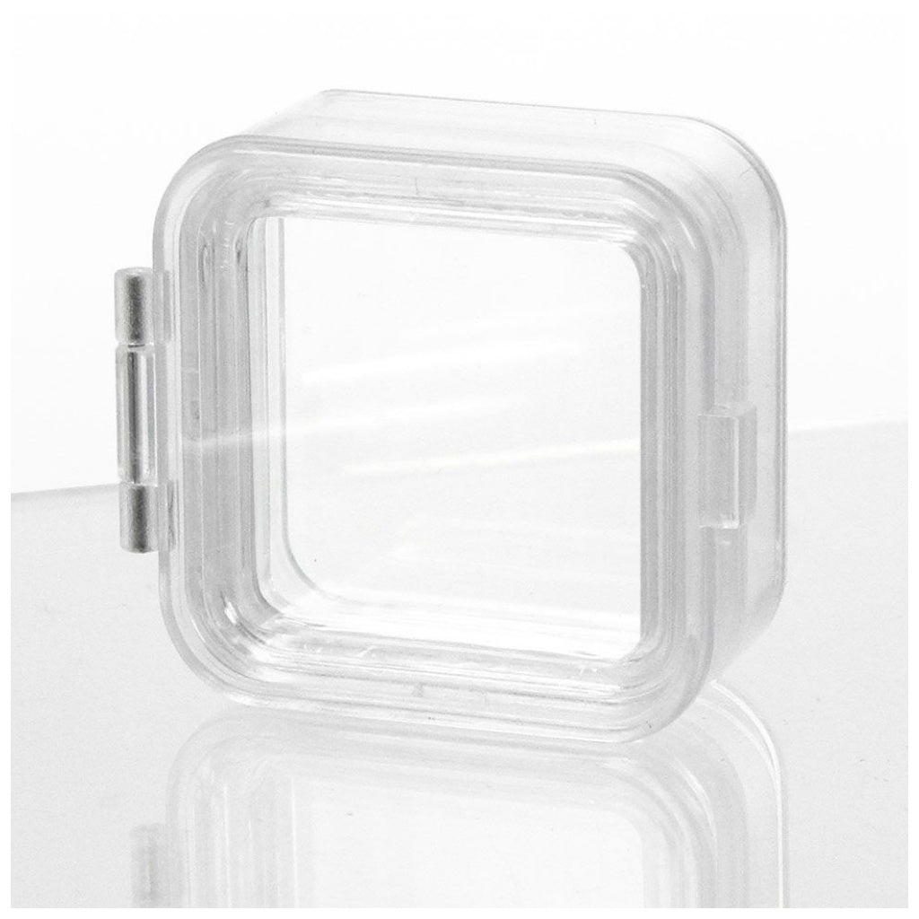 Empty clear container with an internal flexible film on a white background