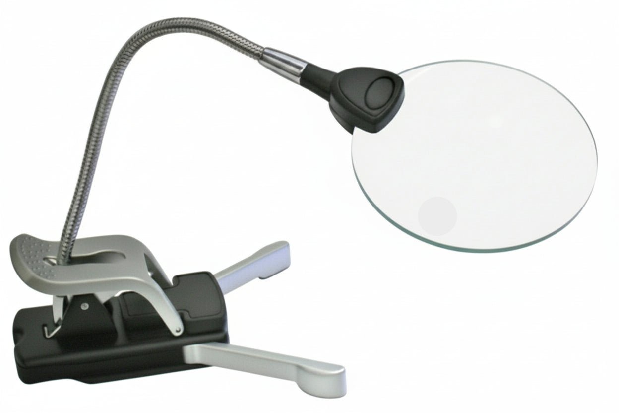 SAFE 2x 4x LED table and clip-on gooseneck magnifier for coin sorting