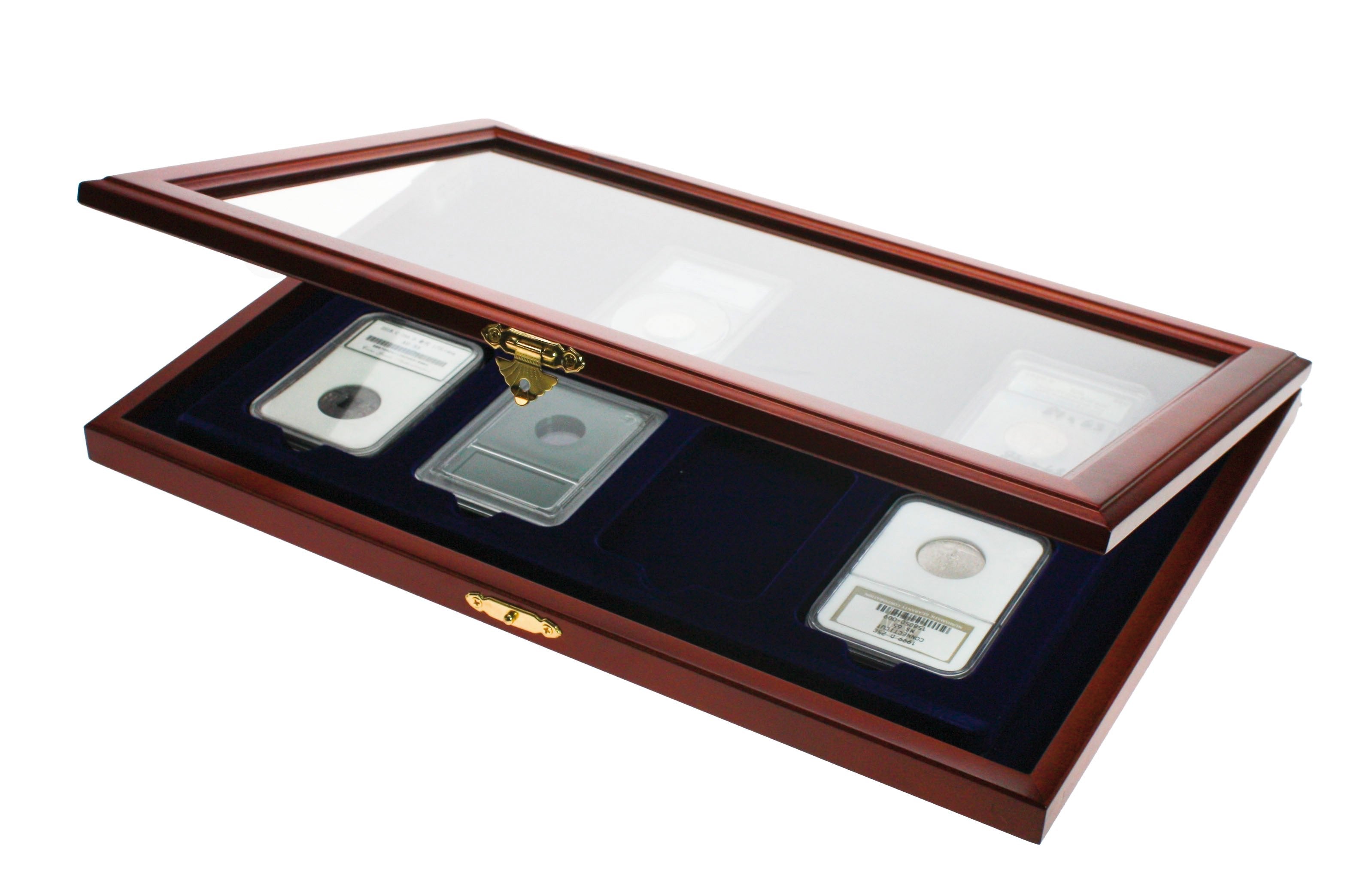 SAFE wood and glass top display case for 8 graded coin slabs