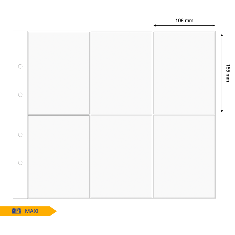 Illustration representing a white album page with the pocket dimensions on a white background