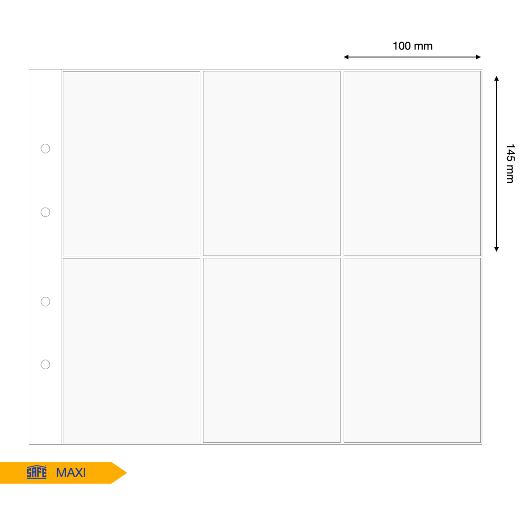 Illustration representing a white album page with the pocket dimensions on a white background