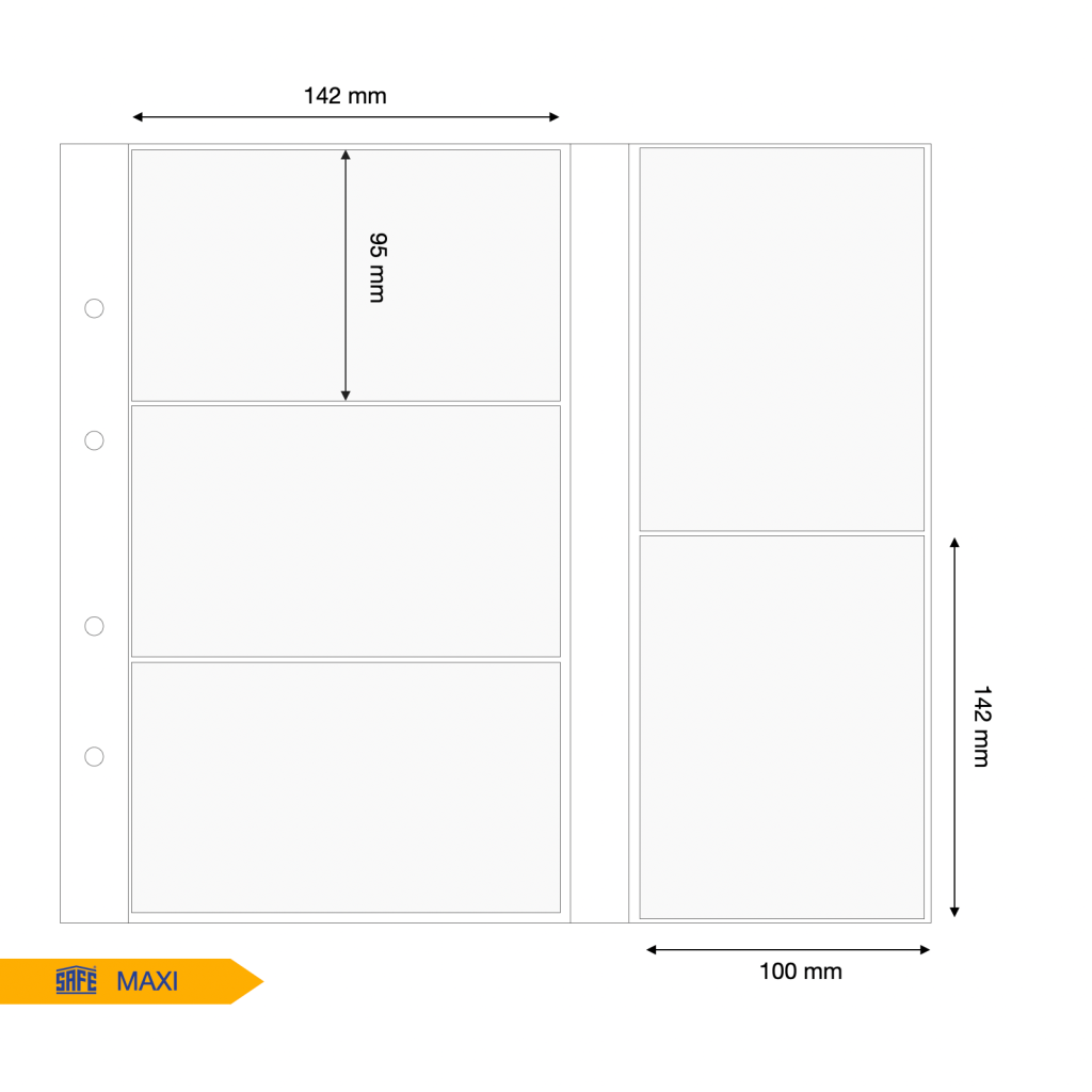 Illustration representing a white album page with the pocket dimensions on a white background
