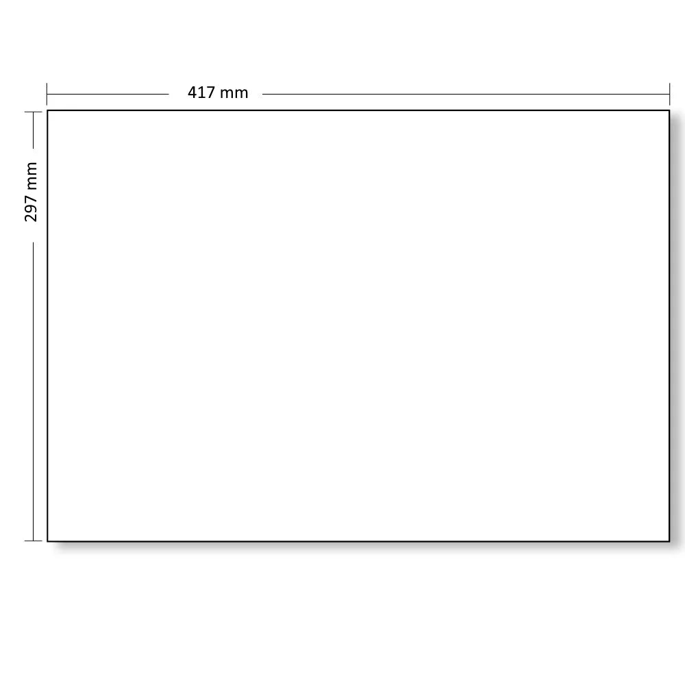 Illustration representing a white album page insert with the dimensions on a white background