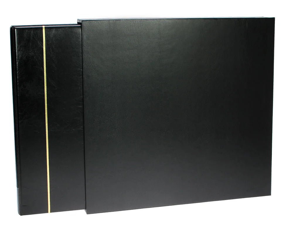 Black Maxi XL Album being inserted into the Black Maxi XL slipcase on a white background