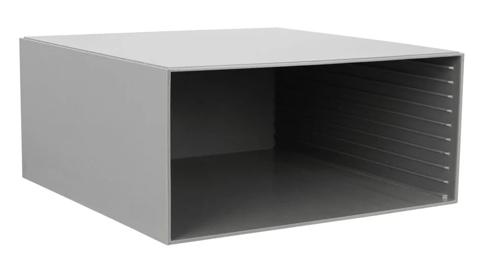 Empty gray rectangular coin box on a white background