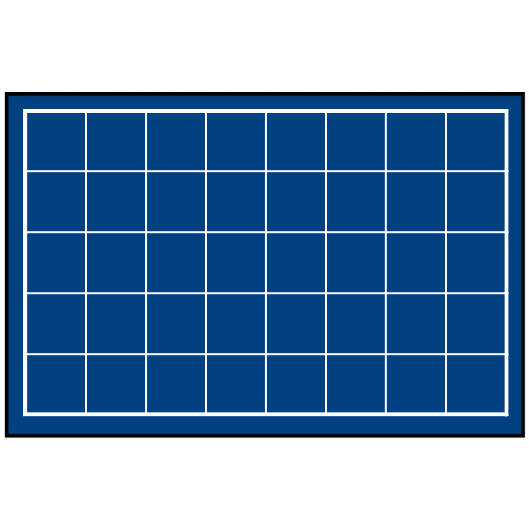 Blue grid pattern representing the coin tray layout on a white background