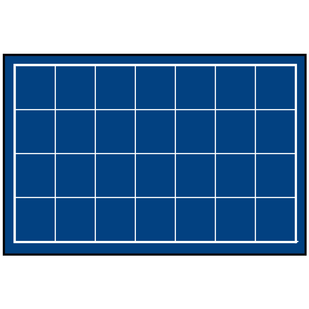 Blue grid pattern representing the coin tray layout on a white background